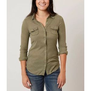 MOD Boutique Ribbed Olive Green Roll-Tab Shirt